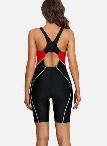 Black-red One-Piece Sports Swimsuit